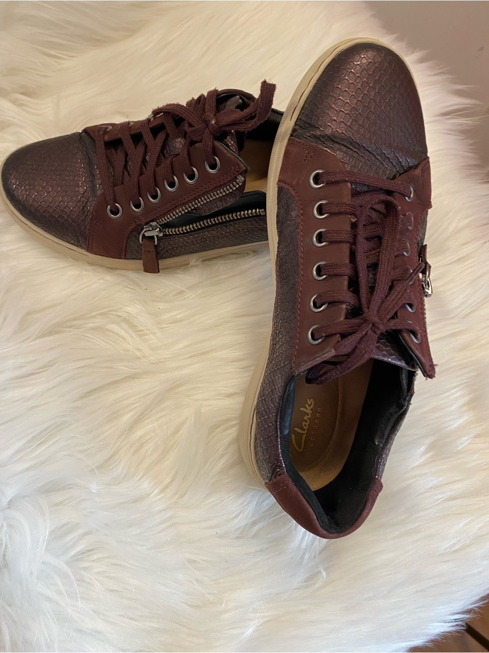 Clarks Women's Maroon Lace-Up Sneakers with Side Zip